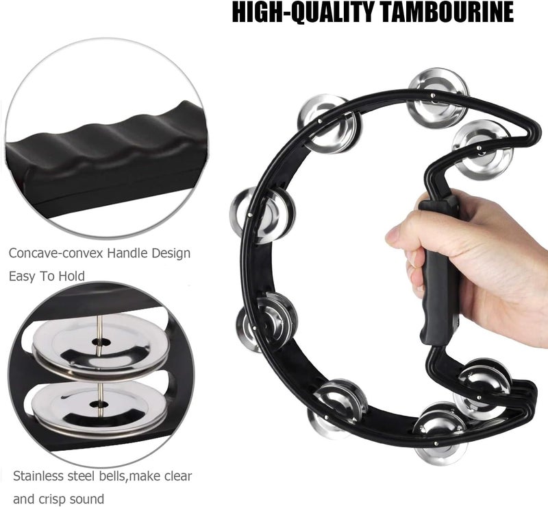 MOONBACK 8 Pcs Tambourines for Adults Metal Jingles Hand Held Percussion Half Moon Tambourine, 4 Bells Tambourine, Wrist Bells, Egg Shakers, Sand Hammer, Hand Percussion Instrument Set for Party, KTV, Church - Image 3